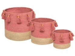 Set De 3 Paniers De Rangement En Jute Et Coton Avec Pompons