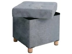Banc De Rangement Tabouret Rembourré Pliable Avec Couvercle Pieds En Bois Massif Gain De Place Charge 300 Kg Pour Chambre Couloir Gris Clair 12_0002317