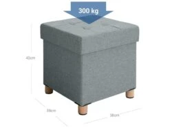 Banc De Rangement Tabouret Rembourré Pliable Avec Couvercle Pieds En Bois Massif Gain De Place Charge 300 Kg Pour Chambre Couloir Gris Clair 12_0002317 -Electroménager Soldes accessoire de rangement 15859963