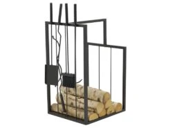 Porte-bûches En Métal Noir + 4 Accessoires