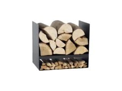 Rack à Bûches HAZO En Acier Noir Avec Dossier 45x30x40 Cm