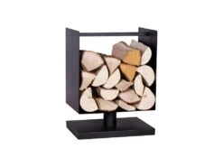 Range Bûches Sur Pied Carrée En Acier Noir 45x30x60 Cm