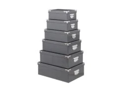 Lot De 6 Boîtes De Rangement Avec Poignées Et Coins En Métal Coloris Gris