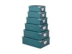 Lot De 6 Boîtes De Rangement Avec Poignées Et Coins En Métal Coloris Bleu Pétrole