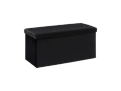2 En 1 Pouf Pliant Double Et Coffre De Rangement En Velours Noir 76 X 38 Cm
