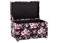 Coffre De Rangement "Motif Fleurs" 65cm Noir & Rose
