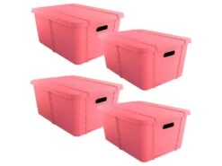 4x Coffre De Rangement Life Story Avec Couvercle Grand 45l Rose