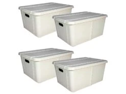4x Boîte De Rangement Life Story Avec Couvercle Grand 45l Gris Clair