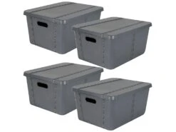 4x Boîte De Rangement Life Story Avec Couvercle Grand 45l Gris Anthracite