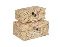 Lot De 2 Valises De Rangement Enfant En Bambou Avec Pompons
