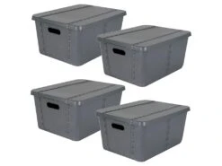 4x Boîte De Rangement Life Story Avec Couvercle 25l Gris Anthracite Moyen
