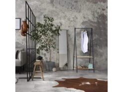 Portemanteau En Métal Cintre Avec 2 Etagères Noir Beige