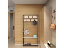 Cintre Meuble à Chaussures MDF Métal Avec 2 Etagères 7 Crochets Pour Entrées