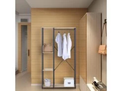 Armoire Ouverte Placard à 4 Compartiments Noir Beige Métal MDF