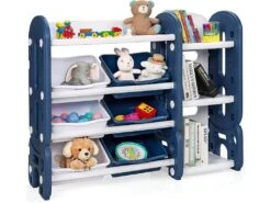 Etagere Pour Jouets Avec Bibliothèque Meuble De Rangement Avec 6 Bacs + 3 Etages