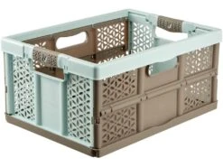 Boîte Pliante Robuste Avec Poignées Douces, 48x34.5x23,5 Cm, 32 L, Lecture, Bleu Et Marron