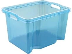 Boîte De Rangement Avec Poignées Intégrées, Taille: M, 35 X 27 X 21 Cm, 13,5 L, Bleu Transparent