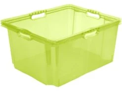 Boîte De Rangement Avec Poignées Intégrées, Taille: Xxl, 52 X 43 X 26 Cm, 44 L, Vert Transparent