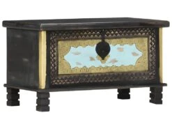 Coffre De Rangement Noir 80x40x45 Cm Bois De Manguier Massif