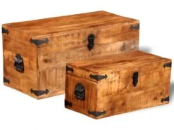 Coffre De Rangement 2 Pcs Bois Massif De Manguier