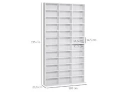 Étagère Rangement CD/DVD Meuble De Rangement Pour 1116 CDs 33 Compartiments Réglables En Hauteur 102 X 24 X 195 Cm Blanc -Electroménager Soldes accessoire de rangement 22736361