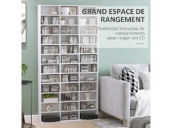 Étagère Rangement CD/DVD Meuble De Rangement Pour 1116 CDs 33 Compartiments Réglables En Hauteur 102 X 24 X 195 Cm Blanc -Electroménager Soldes accessoire de rangement 22736363