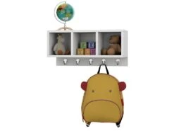 Etagère Murale D'Entrée 3 Niches 5 Porte-Manteaux Blanche