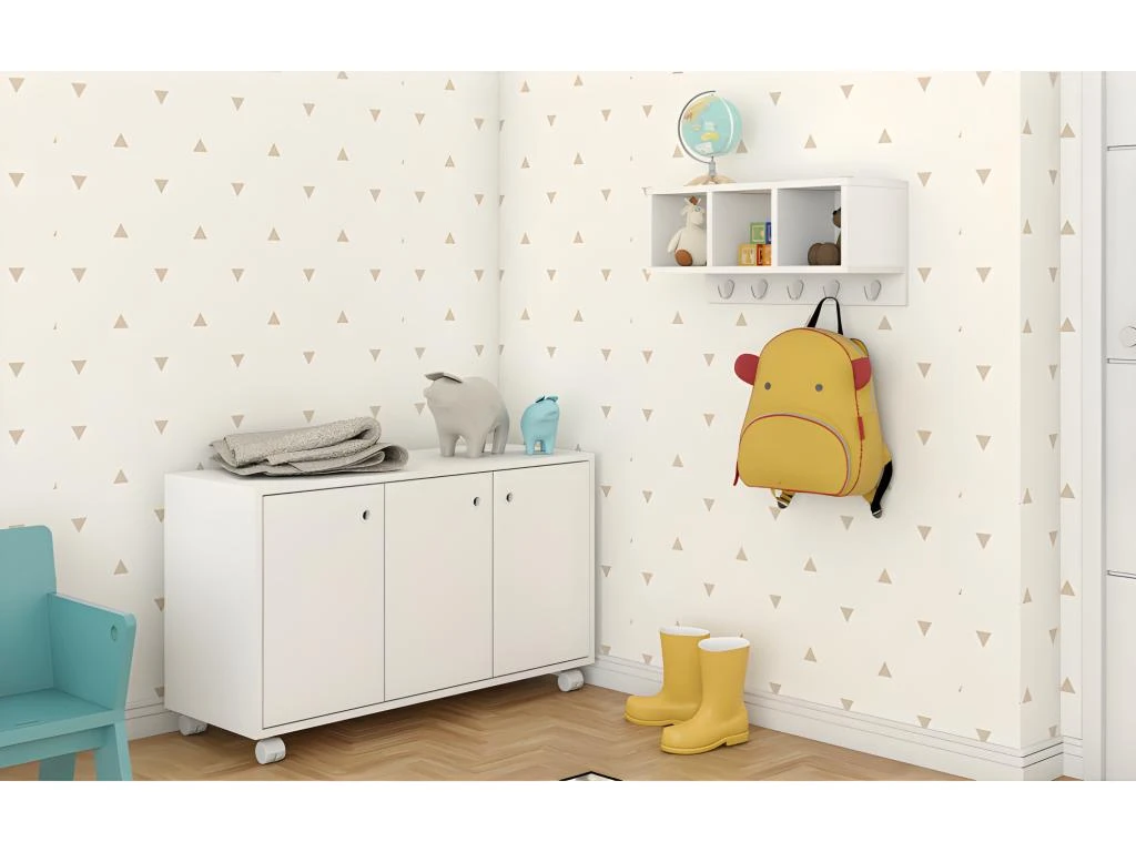 Etagère Murale D'Entrée 3 Niches 5 Porte-Manteaux Blanche 7 Etagère Murale D'Entrée 3 Niches 5 Porte-Manteaux Blanche – Image 5