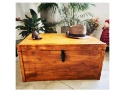Coffre En Bois De Pin Teinté Teck Fait Main