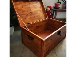 Coffre En Bois De Pin Teinté Teck Fait Main -Electroménager Soldes accessoire de rangement 23009221
