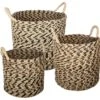 Set De 3 Paniers De Rangement Rond En Osier Noir Et Naturel -Electroménager Soldes accessoire de rangement 8925911