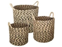 Set De 3 Paniers De Rangement Rond En Osier Noir Et Naturel