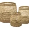 Set De 3 Paniers De Rangement Rond En Osier Naturel Tressé Et Ajouré