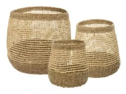 Set De 3 Paniers De Rangement Rond En Osier Naturel Tressé Et Ajouré