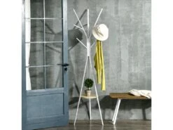 HOMCOM Porte-manteau Trépied Design Contemporain Branches étagère + 9 Patères Dim. 45L X 45l X 180H Cm Métal Gris Clair