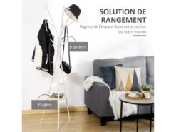 HOMCOM Porte-manteau Trépied Design Contemporain Branches étagère + 9 Patères Dim. 45L X 45l X 180H Cm Métal Gris Clair -Electroménager Soldes accessoire de rangement 9060313