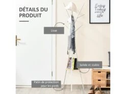 HOMCOM Porte-manteau Trépied Design Contemporain Branches étagère + 9 Patères Dim. 45L X 45l X 180H Cm Métal Gris Clair -Electroménager Soldes accessoire de rangement 9060315