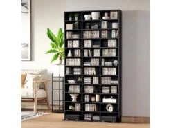Étagère Rangement CD/DVD Meuble De Rangement Pour 1116 CDs 33 Compartiments Réglables En Hauteur 102 X 24 X 195 Cm Noir