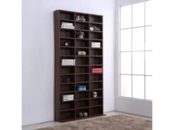 Étagère Rangement CD/DVD Meuble De Rangement Pour 1116 CDs 33 Compartiments Réglables En Hauteur 102 X 24 X 195 Cm Marron