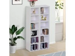 Lot De 2 étagères Colonnes Armoire De Rangement CD-DVD 6 + 6 Compartiments Dim. 21L X 19l X 88H Cm Capacité Max. 204 CD Blanc
