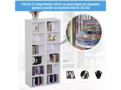 Lot De 2 étagères Colonnes Armoire De Rangement CD-DVD 6 + 6 Compartiments Dim. 21L X 19l X 88H Cm Capacité Max. 204 CD Blanc -Electroménager Soldes accessoire de rangement 9429147
