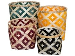 Set De 4 Paniers De Rangement Multicolore En Bambou