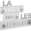 Patère Enfant La Tête Dans Les étoiles 5 Crochets En Bois Gris L 48 X H 34 Cm -Electroménager Soldes accessoire de rangement 9608817