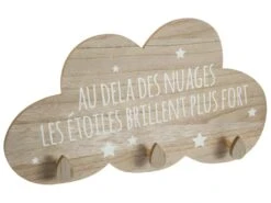 Patère Enfant Nuage étoiles 3 Crochets En Bois