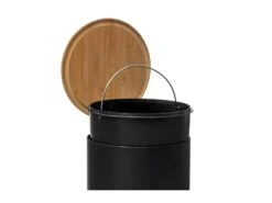 Poubelle 30 Litres En Métal Noir Charbon Et Couvercle En Bambou -Electroménager Soldes accessoire et rangement cuisine 12589023