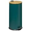 Poubelle 30 Litres En Métal Bleu Pétrole Et Couvercle En Bambou -Electroménager Soldes accessoire et rangement cuisine 12589121