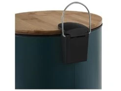 Poubelle 30 Litres En Métal Bleu Pétrole Et Couvercle En Bambou -Electroménager Soldes accessoire et rangement cuisine 12589125