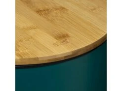 Poubelle 30 Litres En Métal Bleu Pétrole Et Couvercle En Bambou -Electroménager Soldes accessoire et rangement cuisine 12589129