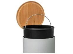 Poubelle 30 Litres En Métal Blanc Et Couvercle En Bambou -Electroménager Soldes accessoire et rangement cuisine 12590823