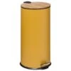 Poubelle 30 Litres En Métal Jaune Moutarde Et Couvercle En Bambou -Electroménager Soldes accessoire et rangement cuisine 12590883